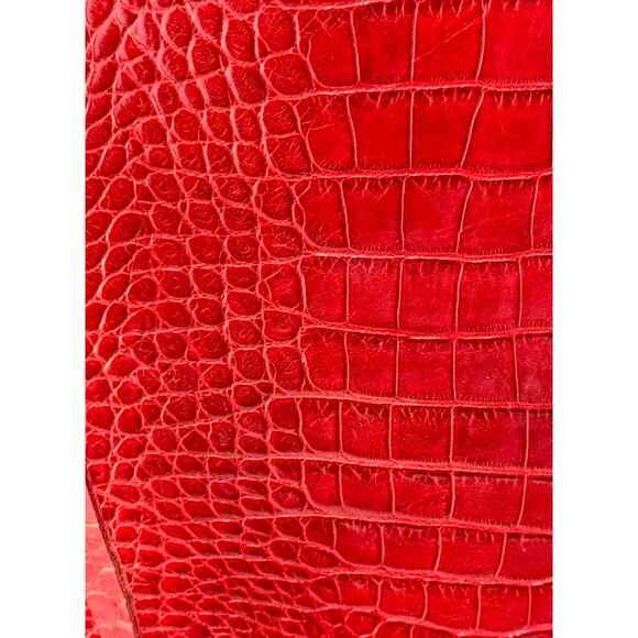 NWOT VTG Red Leather‎ Exotic Croc Embossed Shoulder Tote Purse Laptop Bag Italy - Picture 3 of 8